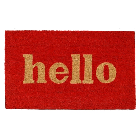Configuracion 24 x 36 in. Block Hello Rectangular Doormat Red & Natural CO3369393